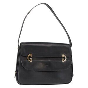 Authentic GUCCI Shoulder Bag Leather Black Gold